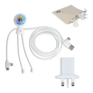 2090 - Xoopar Mr Bio Long Charging Cable + UK Plug Adapter - LT41026 (gadzety reklamowe)